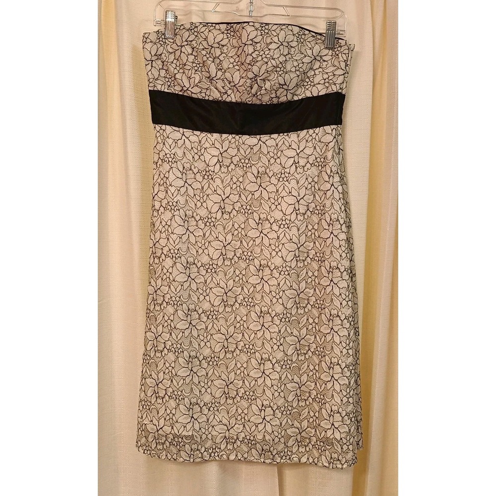 White House Black Market‎ Strapless Cocktail Dress Black And White Lace Size 4